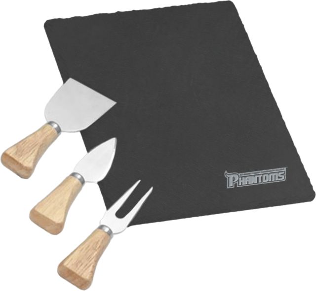 Delaware CC 4 Piece Slate Cheese Serving Set Delaware County Community College Phantoms Wordmark  Engraved - ONLINE ONLY